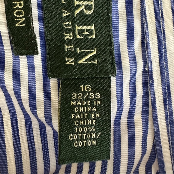 Lauren Ralph Lauren Shirt Men’s Sz 16 Non Iron Classic Fit Blue Stripe Button Up - Picture 5 of 12